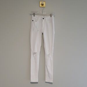 KanCan White Denim Skinny Jeans Women 23 Mid Rise Stretchy Distressed Streetwear